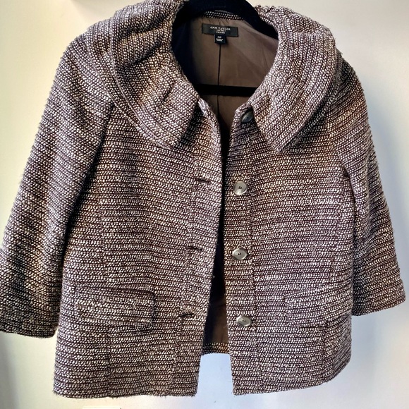 Ann Taylor Cropped Wool Tweed Brown Jacket Size 2P - Picture 2 of 11